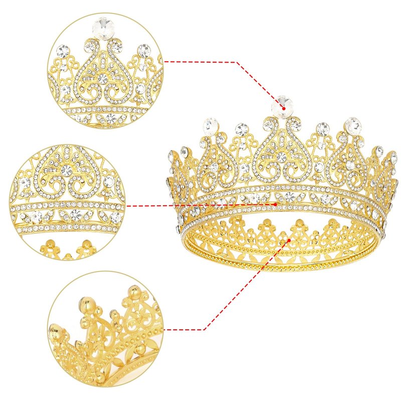 YARIEW Small Gold Crystal Crown Flower Bouquets Accessories Rhinestones Wedding Cake Topper Birthday Crown Cake Decorations