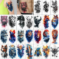GLARYYEARS Temporary Tattoos for Men, 24-Pack Large Fake Tattoos, Long-lasting Animal Tattoos, Wolf Lion Snake Design Variety Pack Realistic Tattoos 3D, Cool on Half Arm Leg Back Body
