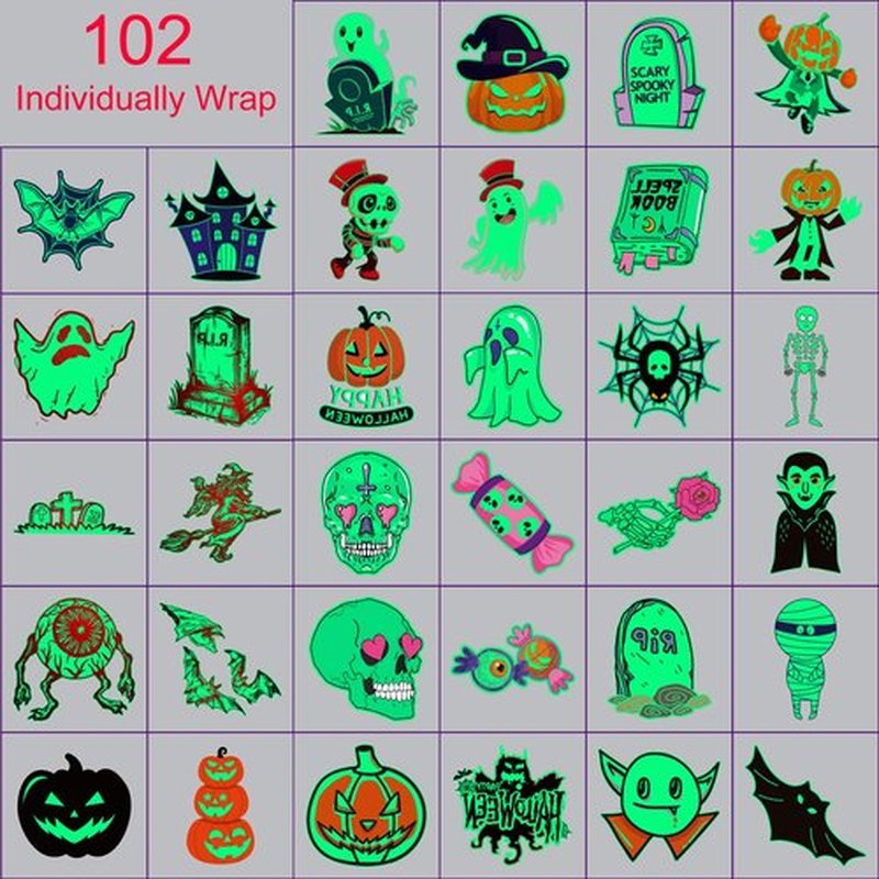 SUNAI Halloween Party Favors Supplies - 102 Style PreCut Halloween Temporary Tattoos - Tattoo Stickers Glow in the Dark For Birthday Decorations, Gifts, Rewards, Goodie Bag Fillers