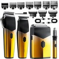 Gzbdz Professional Hair Clippers,4 in 1 Hair Clippers for Men,Beard Trimmer& Rechargeable Shaver Set, Metal T-Blade, LED Display, Barber Hair Cutting Kit for Men Grooming &Gifts-Golden