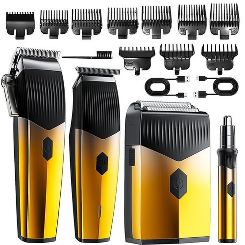 Gzbdz Professional Hair Clippers,4 in 1 Hair Clippers for Men,Beard Trimmer& Rechargeable Shaver Set, Metal T-Blade, LED Display, Barber Hair Cutting Kit for Men Grooming &Gifts-Golden