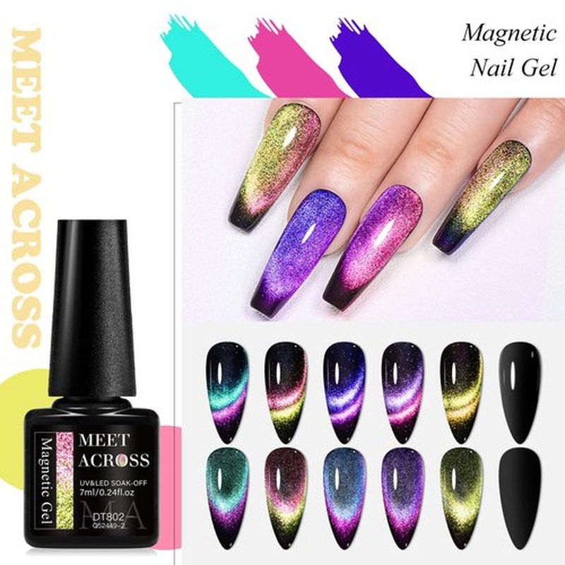 MEET ACROSS 8pcs Cat Eye Gel Nail Polish Set,Soak off UV LED Lamp Gel Nail Polish Cat Eye Gel Set (SET-7, 8pcs)