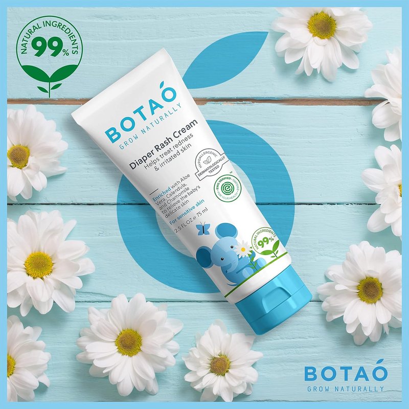 BOTAO Baby's Natural Diaper Cream - Organic EWG Verified Formula | Soothes Rashes with Aloe Vera & Calendula | 2.5 Oz (3 Pack)