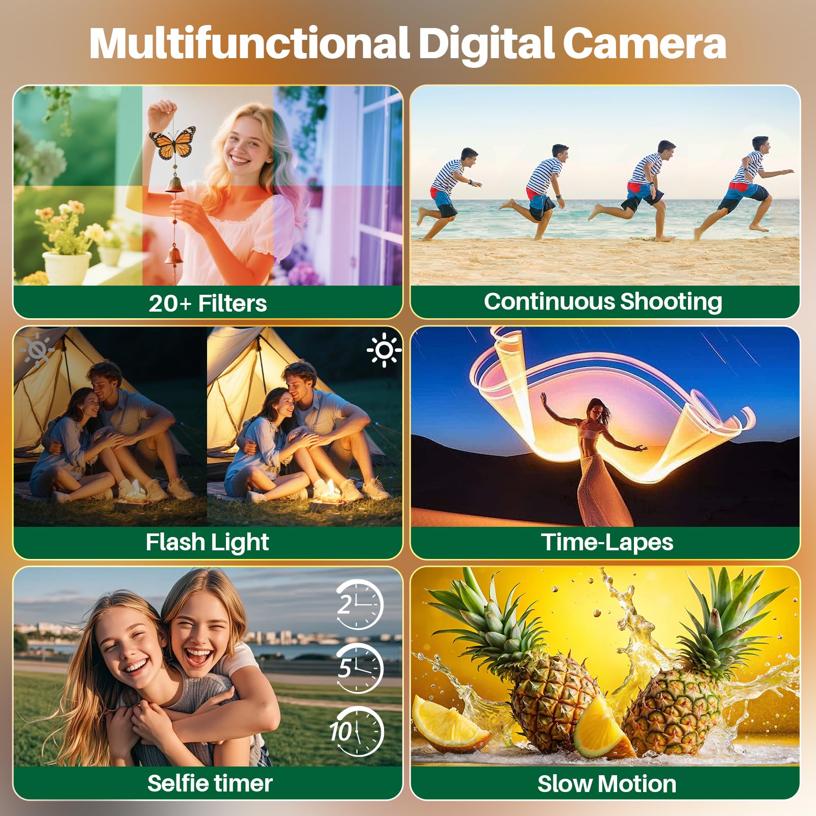 4K Digital Camera for Photography, 16X Zoom Autofocus 64MP WiFi Compact Travel Camera, Vlogging Camera for YouTube, 3'' 180° Flip Screen for Beginners&Boys&Girls, 2 Batteries, 32GB Card, Black
