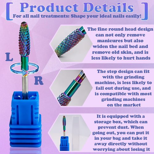 FANTEXY Carbide Nail Drill Bit, Trich Cylinder Top Tungsten Drill Bits for Remove Acrylic Hard Gels Quickly and Safely, 3/32'' Nail Bits for Nail Drill Efile, Manicure Pedicure Tools (Medium - M)