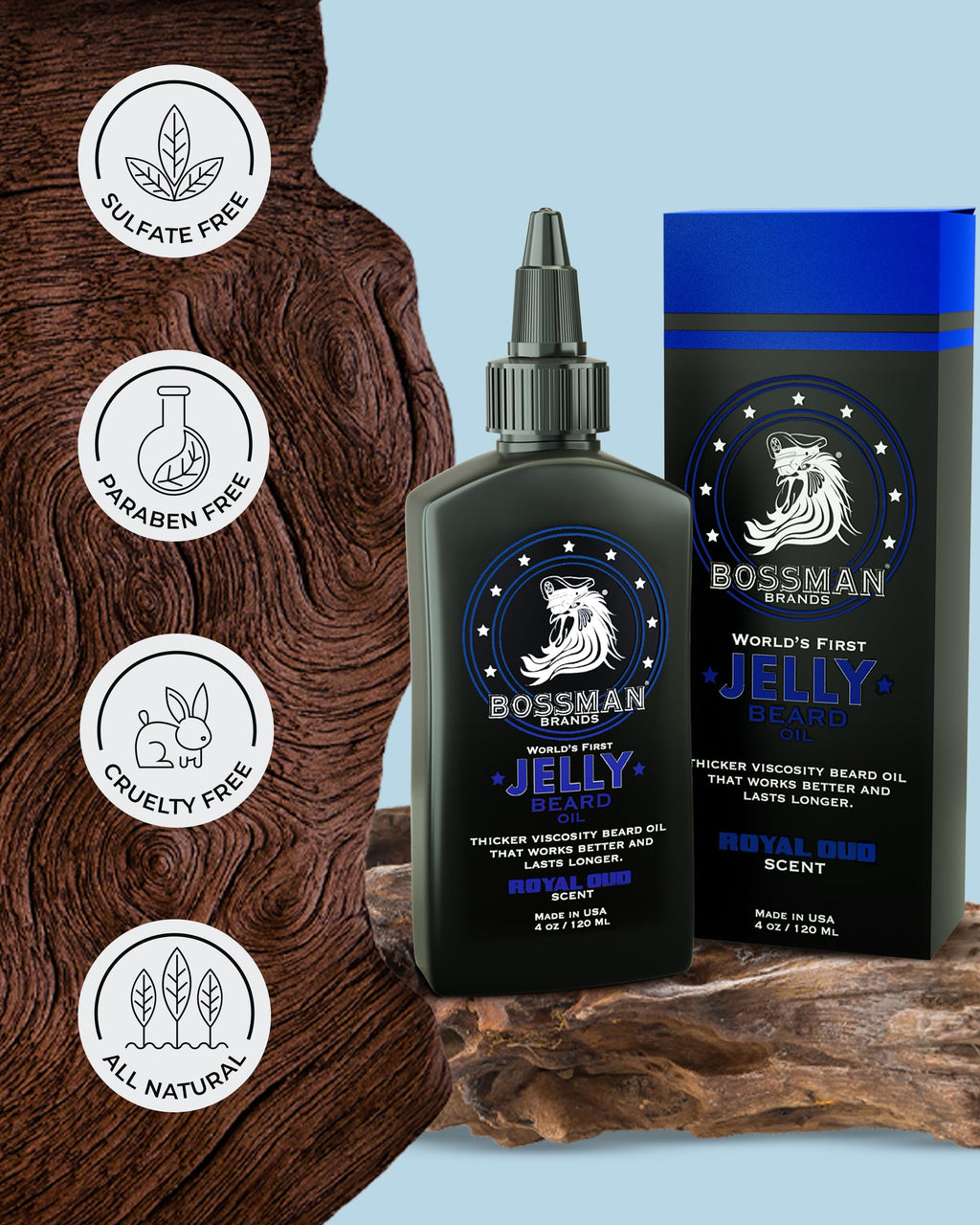 Bossman Jelly Beard Oil for Men & Beard Balm for Men Combo - Royal Oud Scent