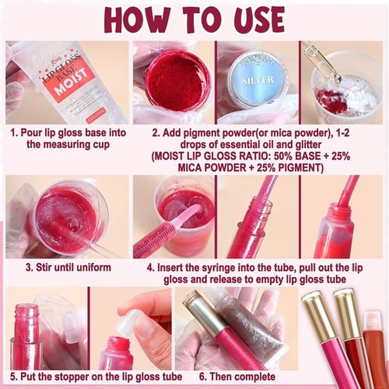 JCOOS Diy Lip Gloss Kit, Lip Gloss Making Kit, LipGloss Making Kit Make Your Own Lip Gloss Making Supplies, Shimmery LipGloss Base, Empty Tubes, Jojoba Oil, Women Teen Girl Gifts Trendy Stuff