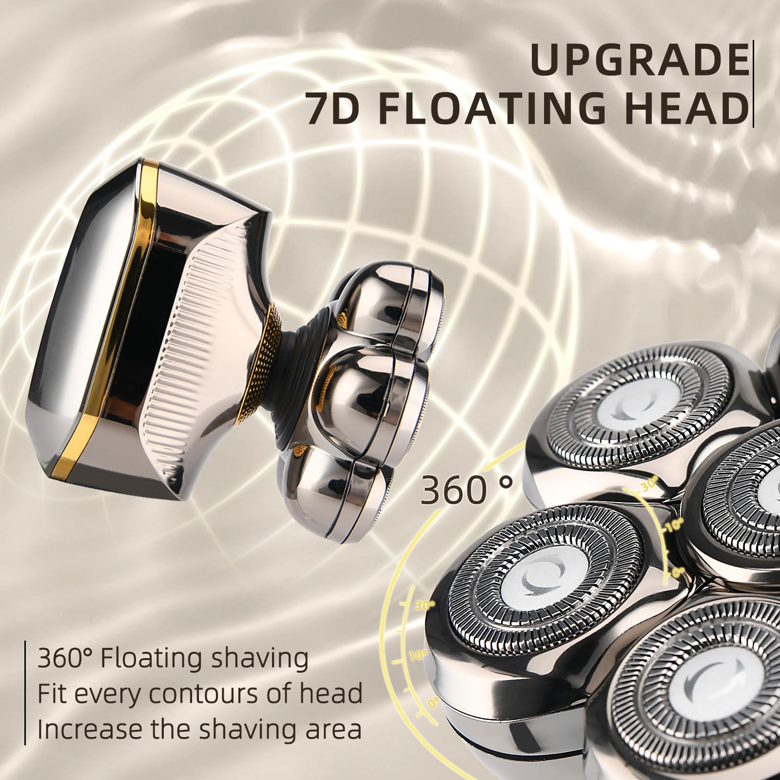 Electric Head Shavers for Bald Men, Upgraded 7D Electric Razor for Men - IPX 6 Wet Dry Head Shaver with Nose & Ear Trimmer, LED Display, Anti-Pinch Technology