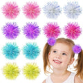 12 Pcs Foil Strips Pom Pom Hair Clips Tinsel Fluffy Ball Elastic Ponytail Holders Shiny Cute Scrunchies Pompom Cosplay Fashion Hair Accessories for Women Girls Birthday Halloween Christmas Party