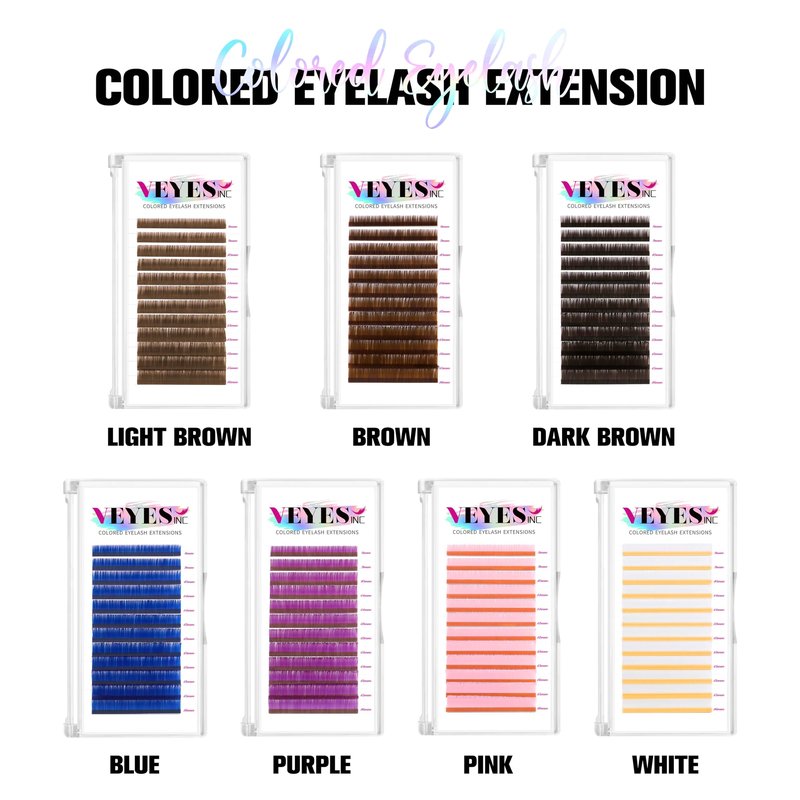 VEYES INC Colored Lash Extensions 03 05 07 15 C/D Curl 8-16mm Mixed Length Tray, Premium Individual Silk Eyelashes, Professional Supplies for Lash Techs (Dark Latte Brown 0.05 CC 8-16mm)