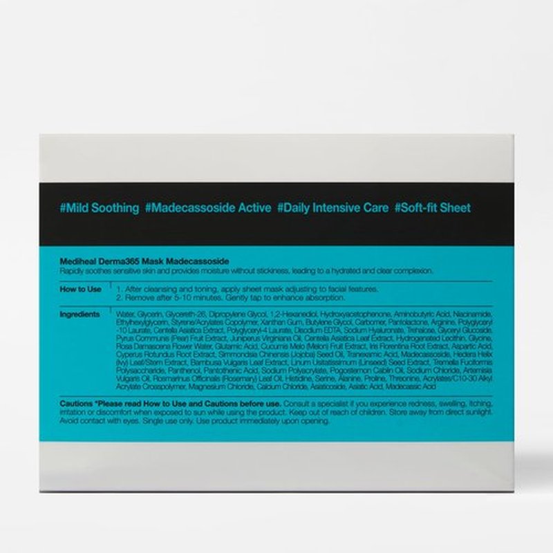 Mediheal Derma 365 Madecassoside Mask (30 Masks) - Daily Skin Care Mask for Deeply Comforting and Calming Skin with Madecassoside