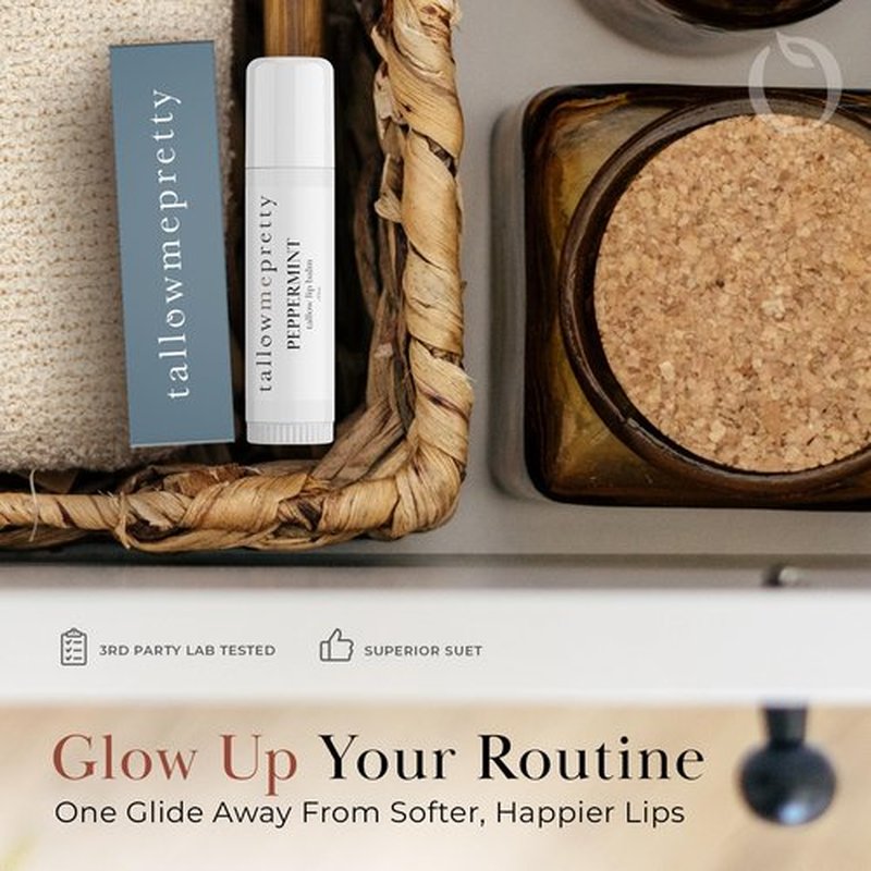 Tallow Me Pretty Peppermint Lip Balm, Ultra-Soothing, Deeply Hydrating Tallow Lip Balm with Grass Fed Beef Tallow, Beeswax, Jojoba Oil & More, Non Toxic Lip Care, Made in the USA, 0.15 Oz.