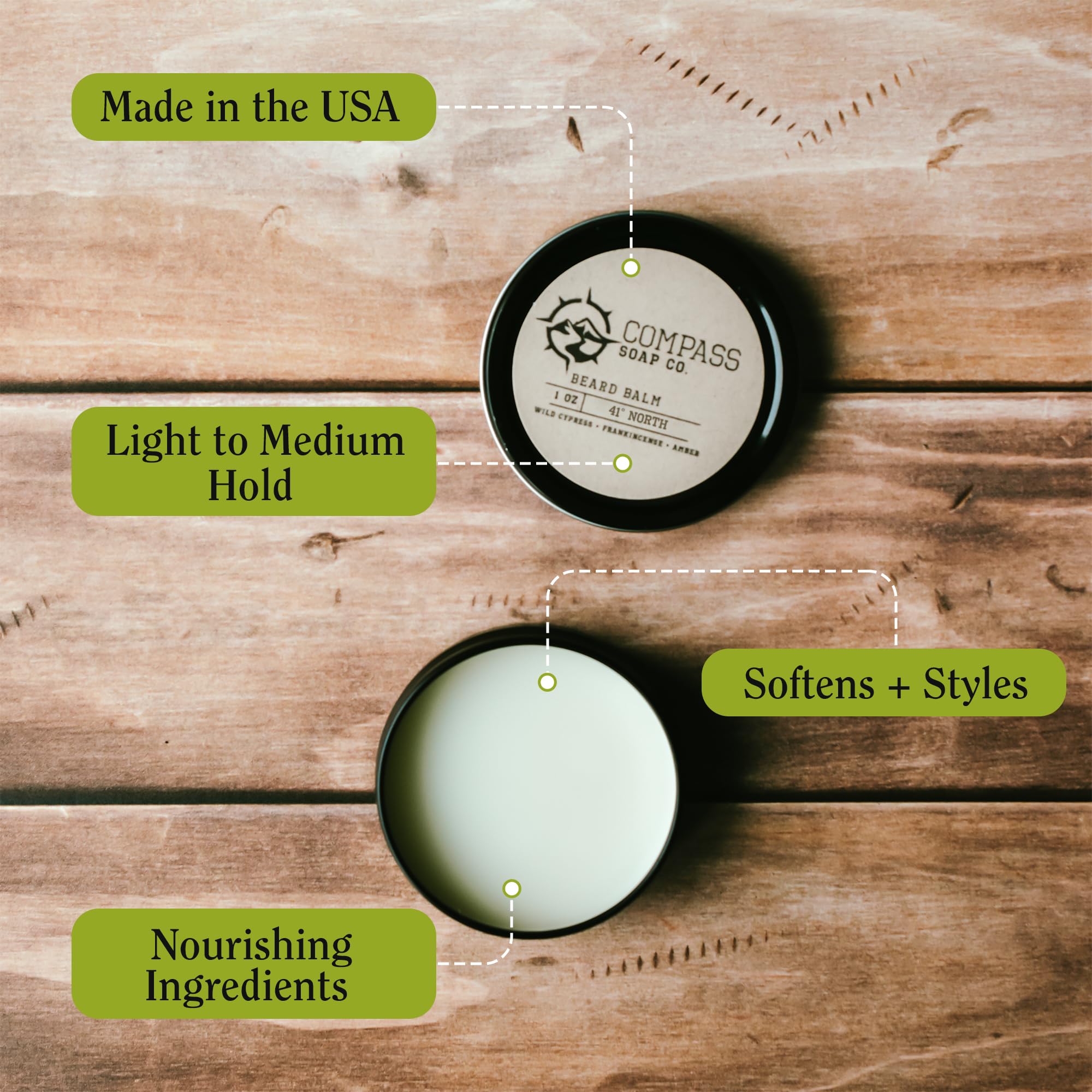 Compass Soap - 41° North | Beard Balm for Men | Best Beard Softener for Men with Nourishing Oils, for Healthier & Fuller Facial Hair Growth, 1 oz.