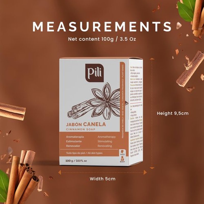 Pili Natural Cinnamon Soap Bars (3 Pack). Face and Body Soap Bars for Women, Men, Teens and All Skin Types. Jabón de Canela. 3.5 oz each.