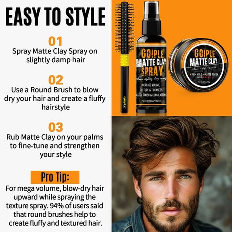 Goiple Matte Clay Hair Texturizing & Volumizing Spray- Mens Hair Product Clay Texture Spray Lightweight Paste Pomade Incease Volume Leaves Hair Soft & Manageable Matte Finish & Long-Lasting 3.4fl oz