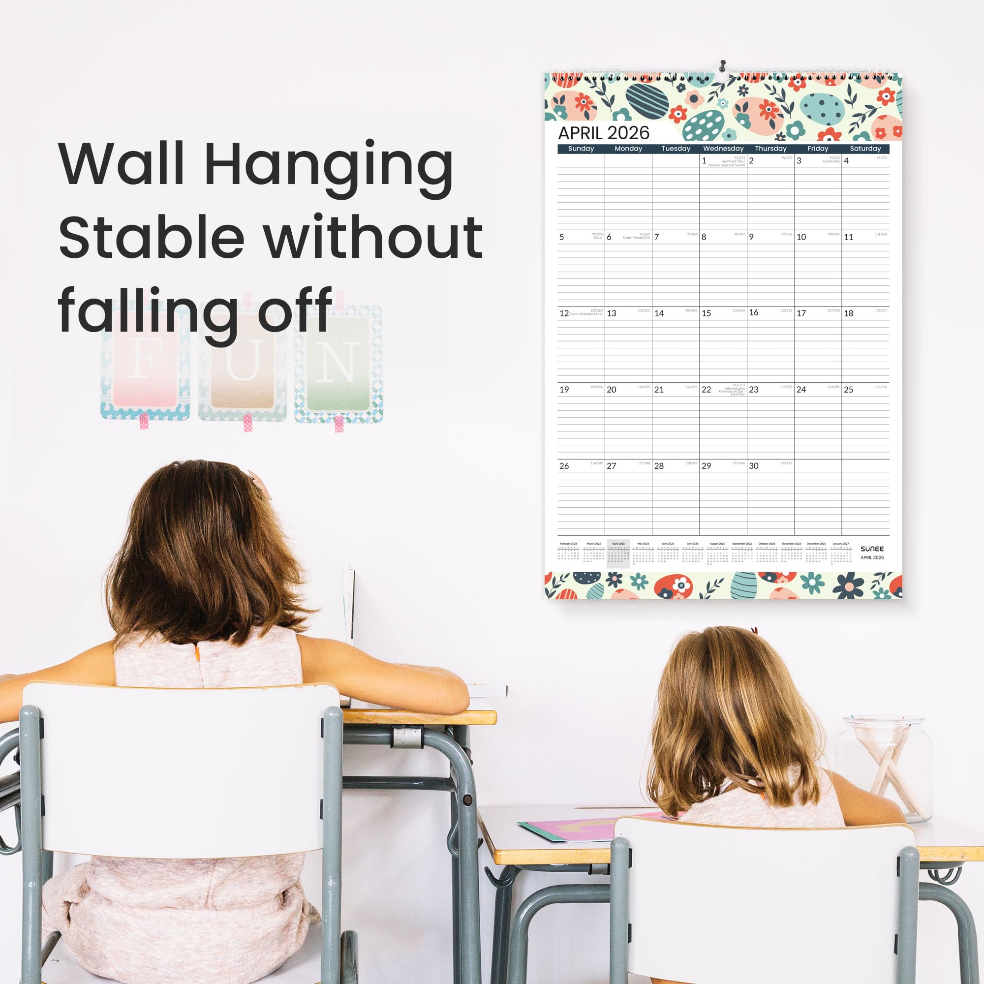SUNEE 2026 Wall Calendar Large 22.75"x15.5", 21 Month Calendar (Ends June 2027), Vertical Extra Large, Seasons Color