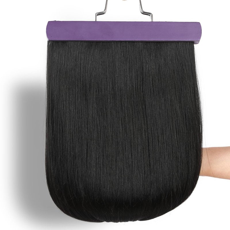 WIGER Invisible Butterfly Hair Extensions Real Human Hair Double Layer Genius PU Skin Weft Hand-tied Injected Remy Human Hair Extensions Twin Tabs 18 Inches Black Micro Bead Hair Extensions