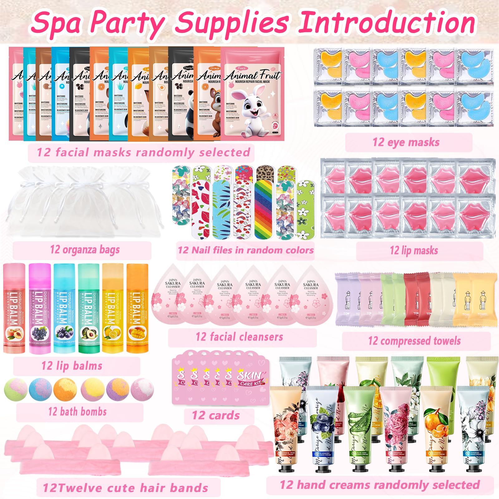 144 PCS Spa Party Supplies for Women,Spa Day Favors Essentials Include Face Masks Skincare, Lip Balm, Under Eye Patches, Foot Bath Bomb, Bulk Gifts For Women,Spa Kit Self Care