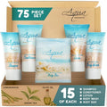 Aqua Organics Hotel Soaps & Toiletries Bulk Set | 1-Shoppe Amenities Kit | 1oz Shampoo & Conditioner, Body Wash, Lotion, 1oz Bar Soap | Travel Size | 75 Pieces