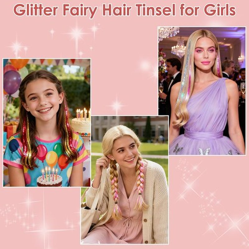 Revahope 8400 STRANDS Hair Tinsel Kit for Girls, 24 Colors 48 Inches Fairy Hair Tinsel Kit Heat Resistance Colorful Glitter Hair Extensions with Tools for Party Concert