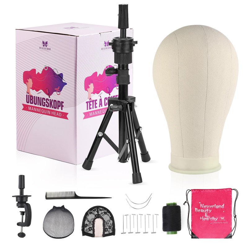 Wig Stand - Wig Stand with Head Canvas Wig Head with Mannequin Head for Wigs, Wig Head Stand Manikin Head Wig Head for Wigs Making Display with Wig caps, T Pins Set, Bristle Brush