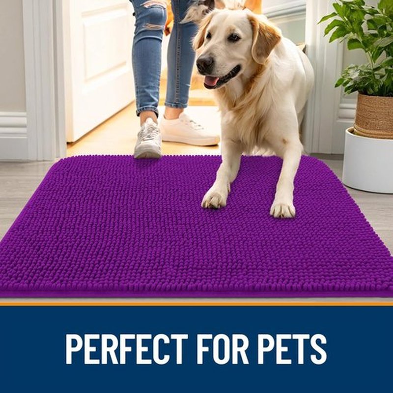 OLANLY Dog Door Mat - Absorbent Non-Slip Mud Mat for Indoor Use | Quick Dry Chenille, 70x35, Purple