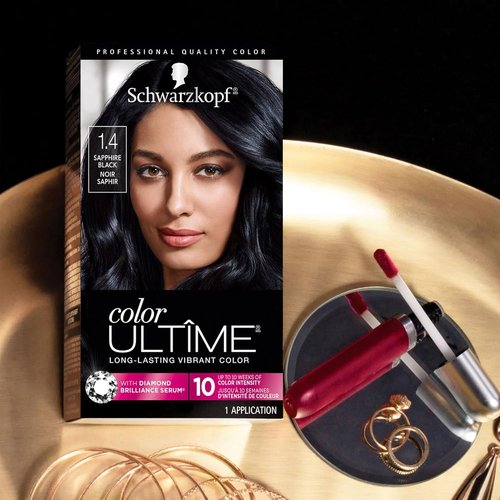 Schwarzkopf Color Ultime 1.4 Sapphire Black Hair Dye - Permanent, Fade-Resistant, Intense Color for All Hair Textures