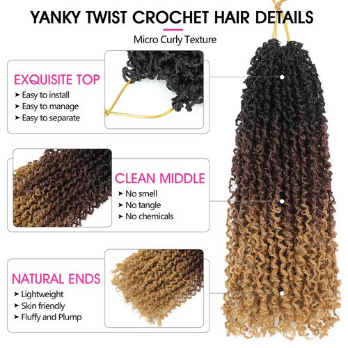 NAYOO Pre-Looped Yanky Twist Crochet Hair - 10 Inch 8 Packs (30 Stands/Pack) Spring Mini Twist Short Bob Passion Twist with Curly Ends Synthetic Pre-Looped Crochet Hair for Black Women