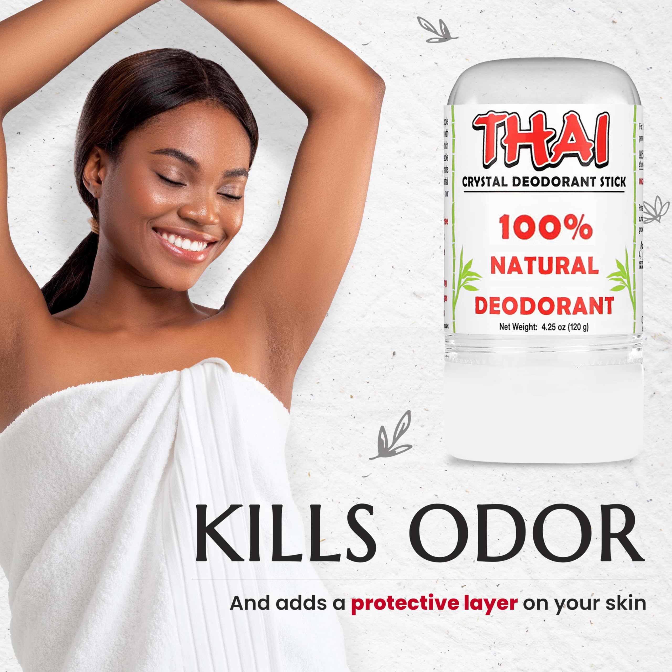 2-Pack Thai Crystal Deodorant - Clinically Tested - Dermatologist Approved Natural Whole Body Deodorant for Men, Women & Teens - Crafted in USA