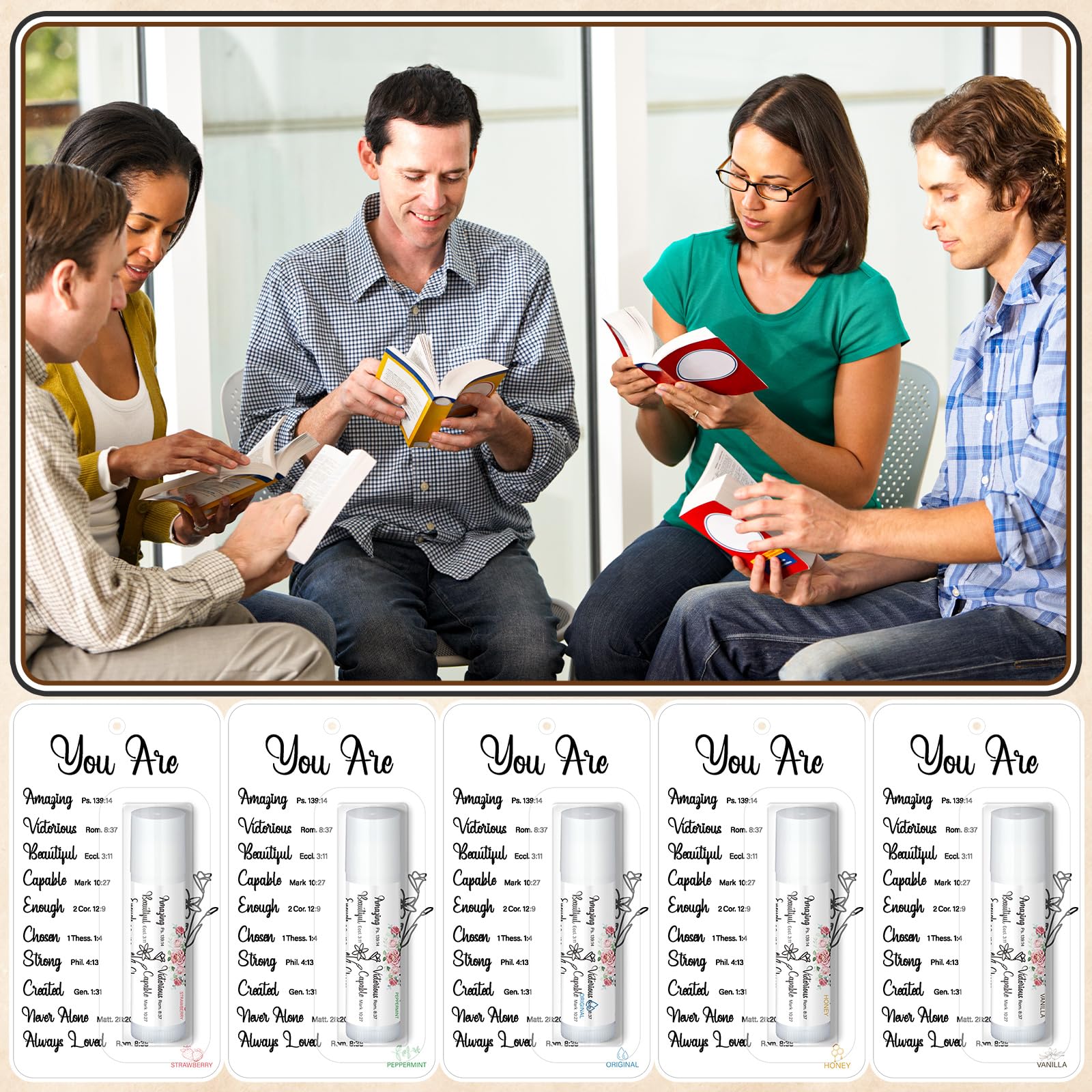Sacubee 15 Pack Christian Gifts Bulk for Women Men Religious Lip Balms Bulk Church Party Favors Christmas Party Gifts Stocking Stuffers Bible Verse Study Supplies for Employee Staff Coworkers