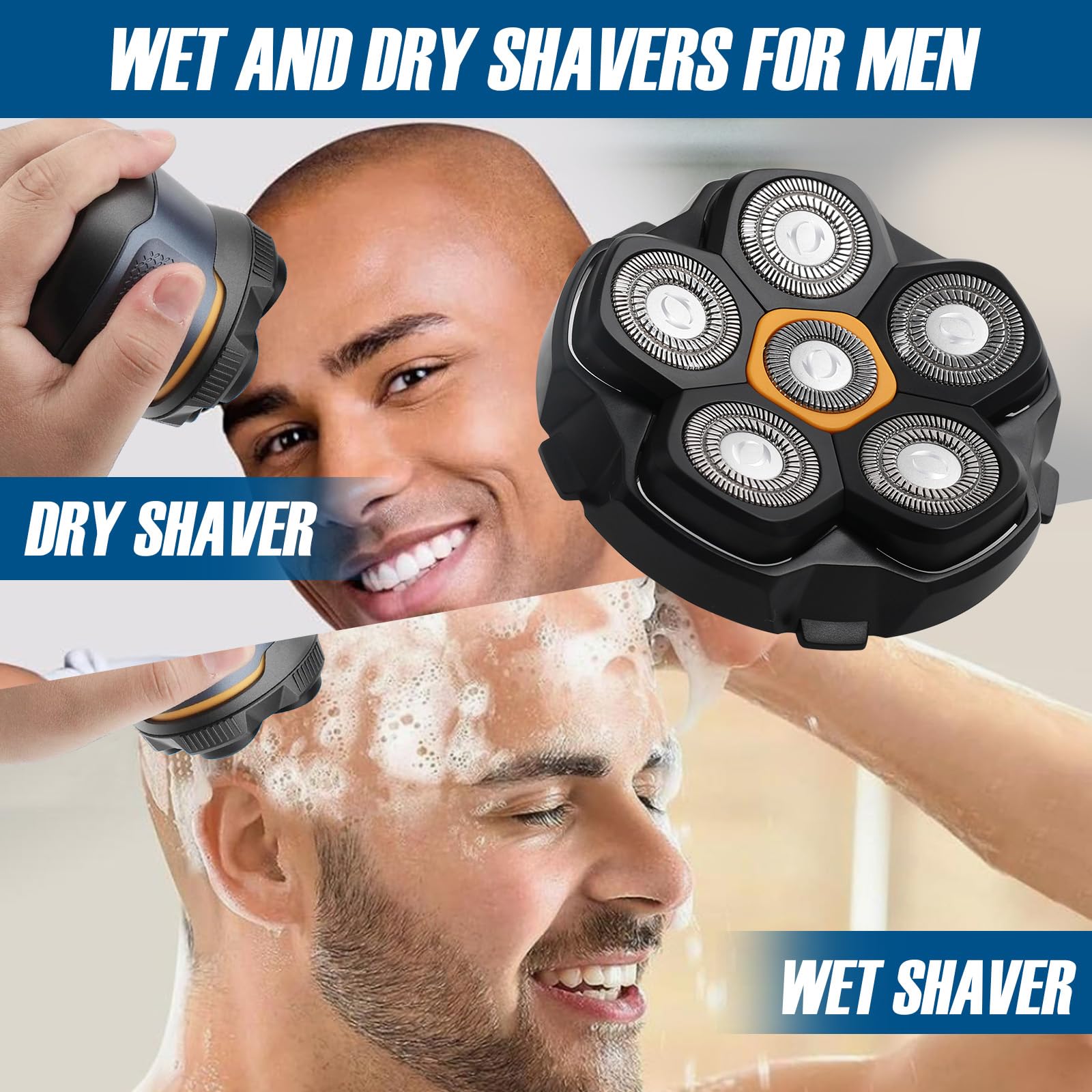 2 pcs 6 Blade Head Shaver Replacement Heads Compatible with Wyklaus Redbreak Detona DOAO Head Shaver