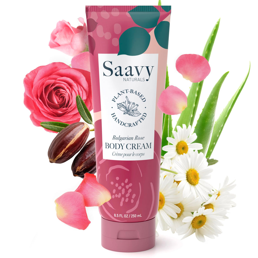 Saavy Naturals Body Cream | Made In USA | Absorbent Shea Butter Vegan Formula, Thick and Creamy Body Moisturizer, Body Lotion for Dry Skin- 8.5 Fl Oz