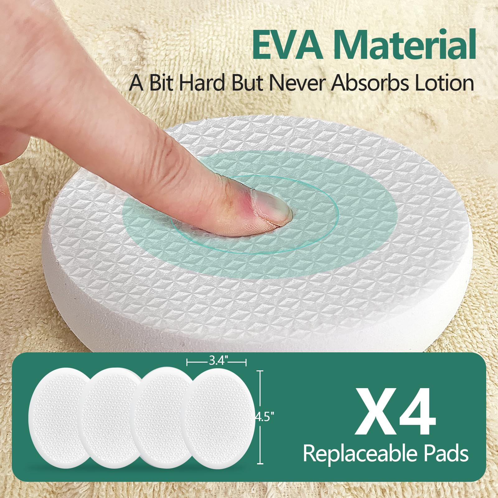 Svarvns Lotion Applicator with 4 Replaceable Pads for Back, Self, Elderly, Women - Cream Medicine Applicator with 17" Curved Handle Easy to Target Back and Feet, White