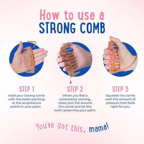 Mama Natural Strong Birth Comb - Labor Comb With Wide Teeth (1 Piece) - Wood Comb For Pregnancy Contractions - Birth Comb for Labor Pain & Pregnancy Gifts - Labor And Delivery Essentials Hand Comb