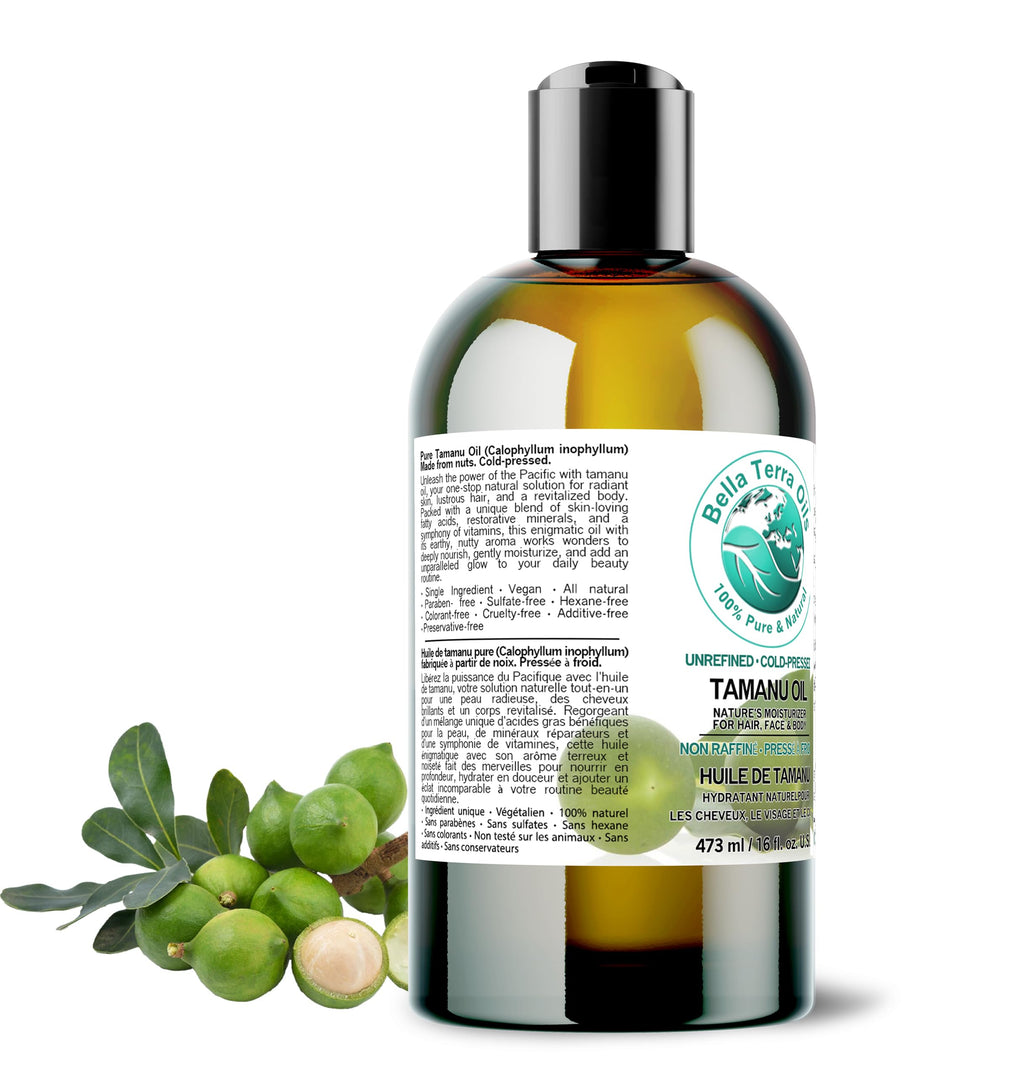Bella Terra Oils - Natural Tamanu Oil 16 oz - Harness the Power of Nature, Infused with Stearic Acid & Calophyllolide, Perfect Choice for Luxurious Skin Nourishment