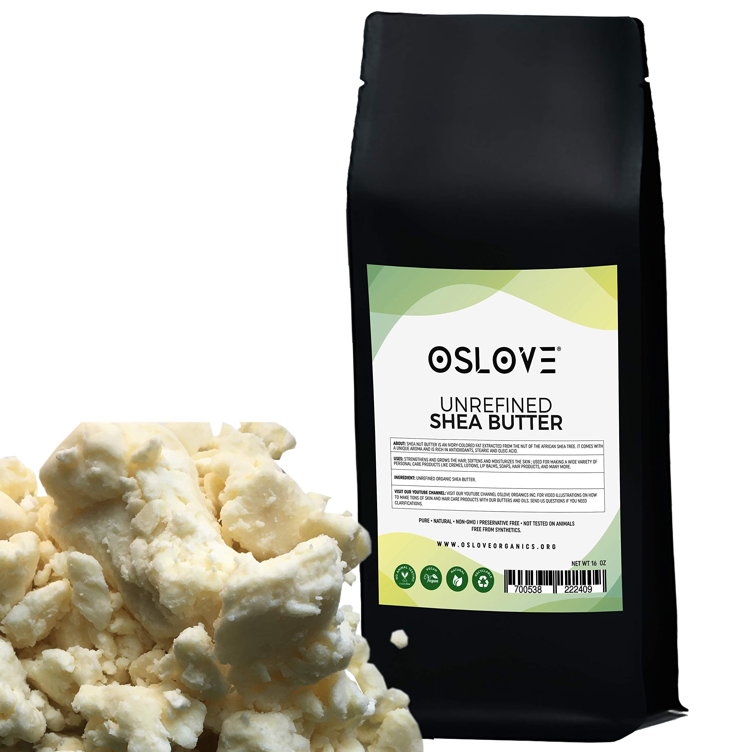 Oslove Organics Organic Unrefined Shea Butter 1 LB Unrefined, African,100% Pure, Non-GMO, Fresh and Creamy | Use for Body/Hair moisturizing butters, Lip balms, soap base, salves and deodorants