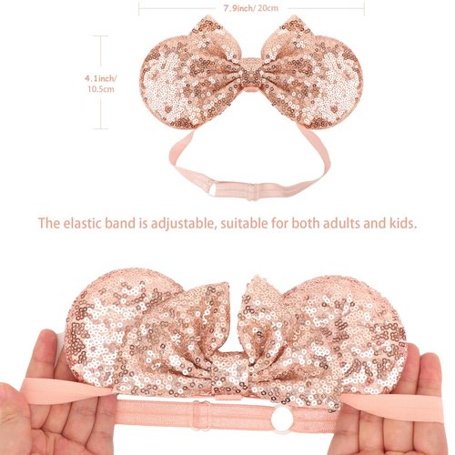 DRESHOW Minnie Ears Headbands Mouse Ears Sequin Bow Headbands Elastic Adjustable Headband Glitter Party Decoration Cosplay Costume for Women