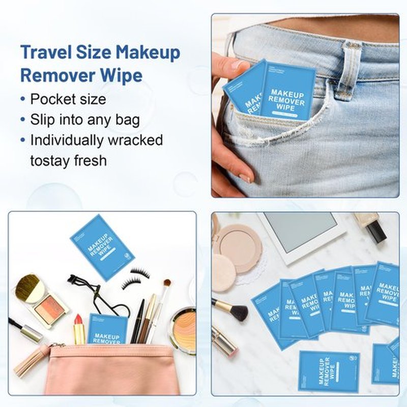 100 Count Makeup Remover Wipes Individually Wrapped, Travel Individual Wet Wipes Bulk, Gentle Cleansing for Face Mascara Lipstick, Single Makeup Removing Wet Wipes