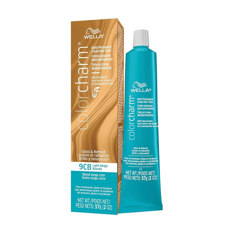 WELLA ColorCharm Demi-Permanent Hair Color - Glossy Light Beige Blonde 9CB with 10 Vol. Developer