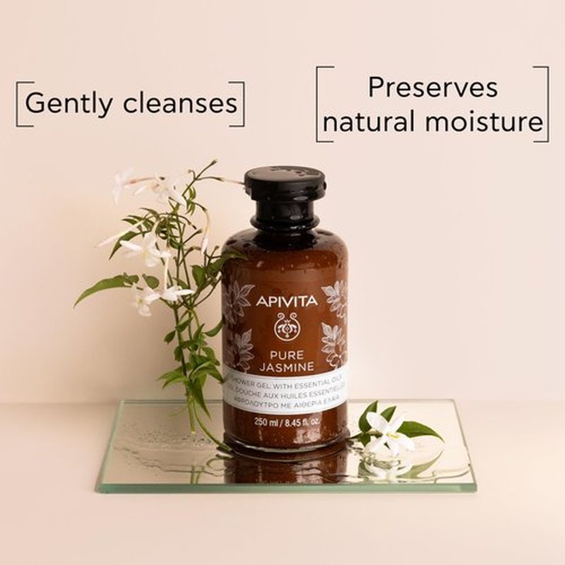 APIVITA Pure Jasmine Shower Gel | Gently Cleanses, Hydrates & Preserves Skin's Moisture with Jasmine & Propolis, 250 mL / 8.45 oz