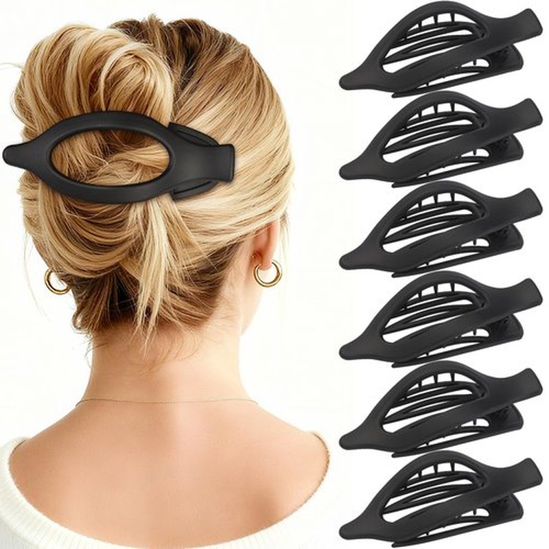 CHANDAT Flat Hair Clip 6 pcs Lay Down Claw Clips Hair Accessories for Women (Black)
