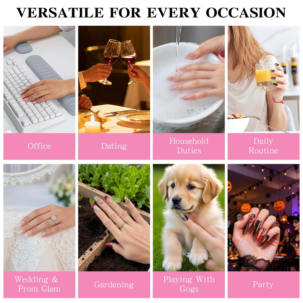 Yacey 3D Handmade Press on Nails, Medium Almond Reusable False Nails Press Ons, Emerald Cat Eyes Thick Acrylic Fake Nails, Luxury Gem Glow Glue on Nails for Women Girls (10 Pcs, M)