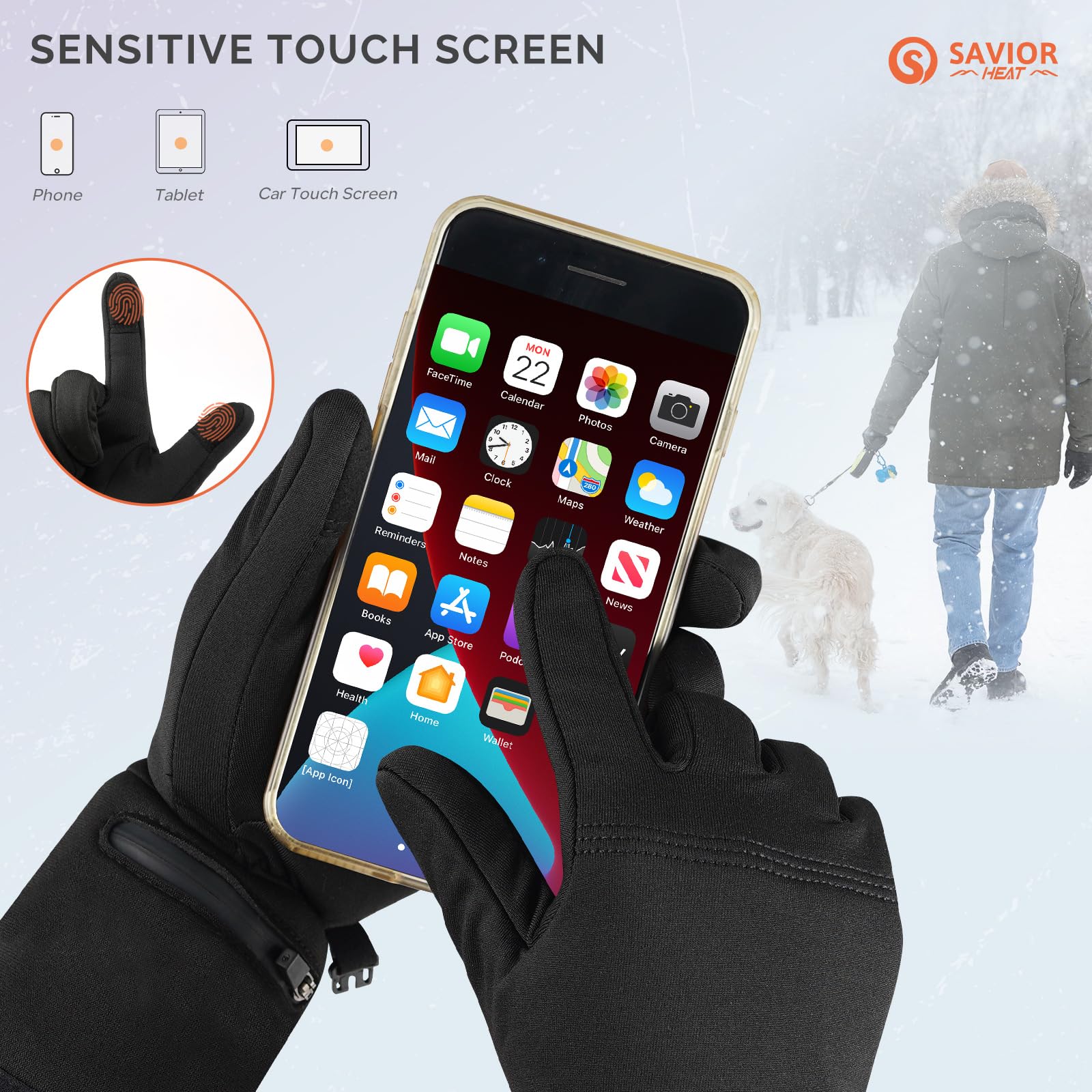SAVIOR HEAT Heated Glove Liners, Ultra-Thin Rechargeable Electric Gloves, Full Hand & Fingertip Heating, Touchscreen Compatible, Ideal for Typing, Photography, Driving & Light Outdoor Activities