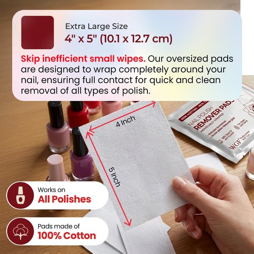 Nail Polish Remover Pads - 100 PCS - 100% Non-Acetone & Individually Wrapped - Jumbo Size for Home, Salon & Easy Travel - Maximum Value Kit