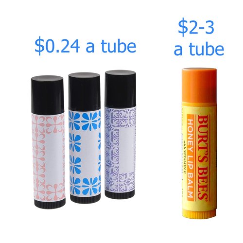 Lip Balm Container Kit - 50x Lip Balm Tubes (Black), 50x Writable Sticker (3 colors), 50x Printed Stickers (Transparent) - for DIY Lip Balm - DIY Homemade Cosmetics - Home Travel Gift Idea