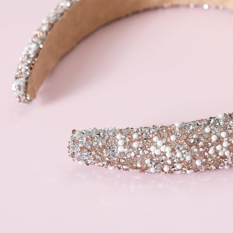 Gmmidea Pearl Rhinestone Women Headband Fashion Bling Beaded Crystal Diamond Headband Glitter Bejeweled Padded Hairband Holiday Girls Headpiece Sparkle Hair Accessories C-Champagne