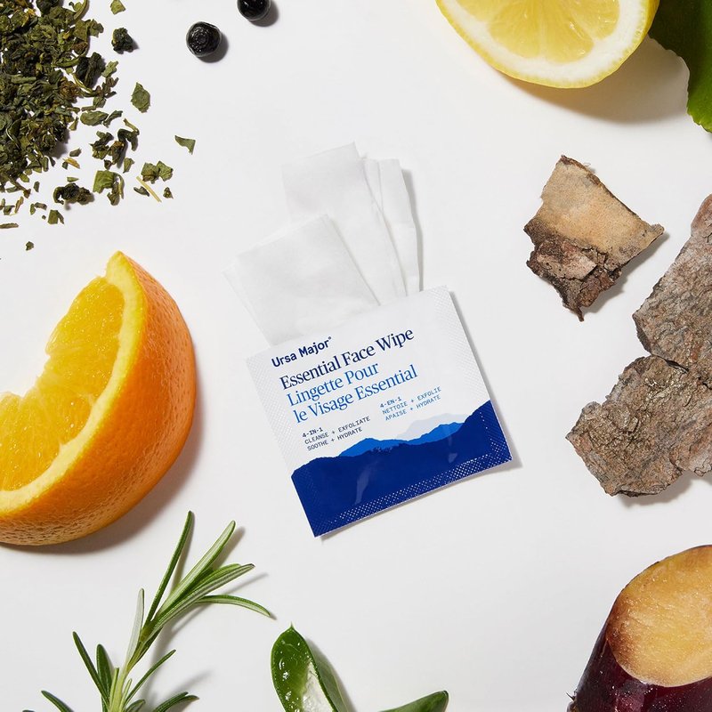 Ursa Major Essential Face Wipes - Natural Biodegradable Cleansing Wipes | Soothe & Hydrate | 20 Count