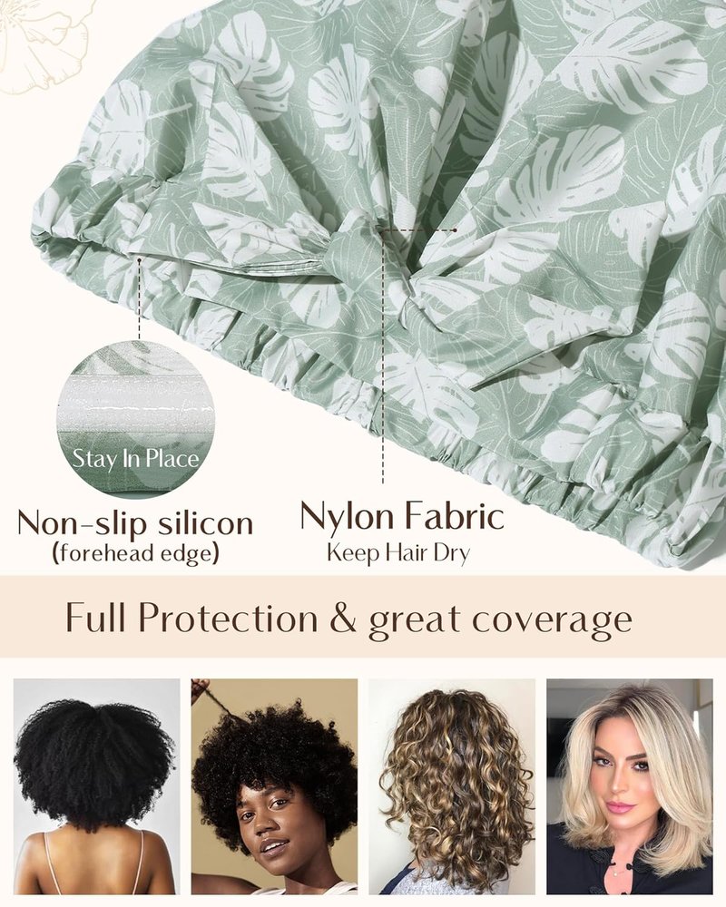 Yanibest Reusable Waterproof Shower Cap - Adjustable Non-Slip Design for Long Hair | Green