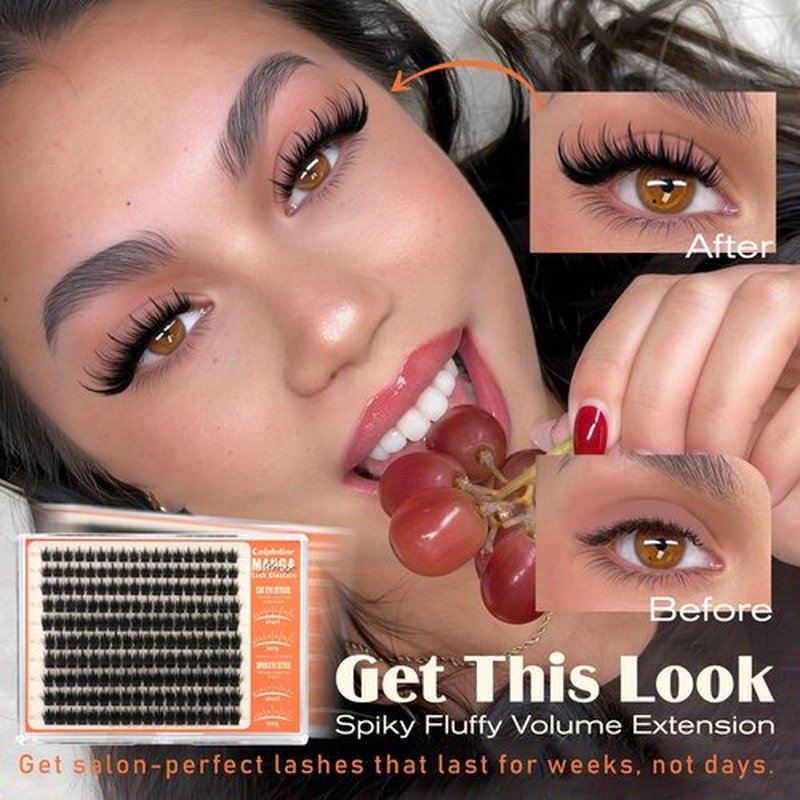 calphdiar Manga Lash Clusters Wispy Eyelash Clusters Spiky Fluffy Volume Cluster Eyelash Extensions 10 12 14 16mm Weightless Cluster Lashes Long Lasting Individual Lashes DIY Cat Eye Open Eye Looks
