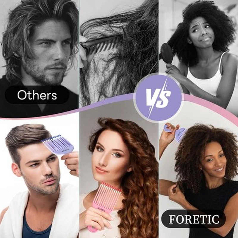 Foretic Smooth Hair Pick Comb for Curly, Thick, Medium to Long Hair, Facial Hair（Pink, Purple）